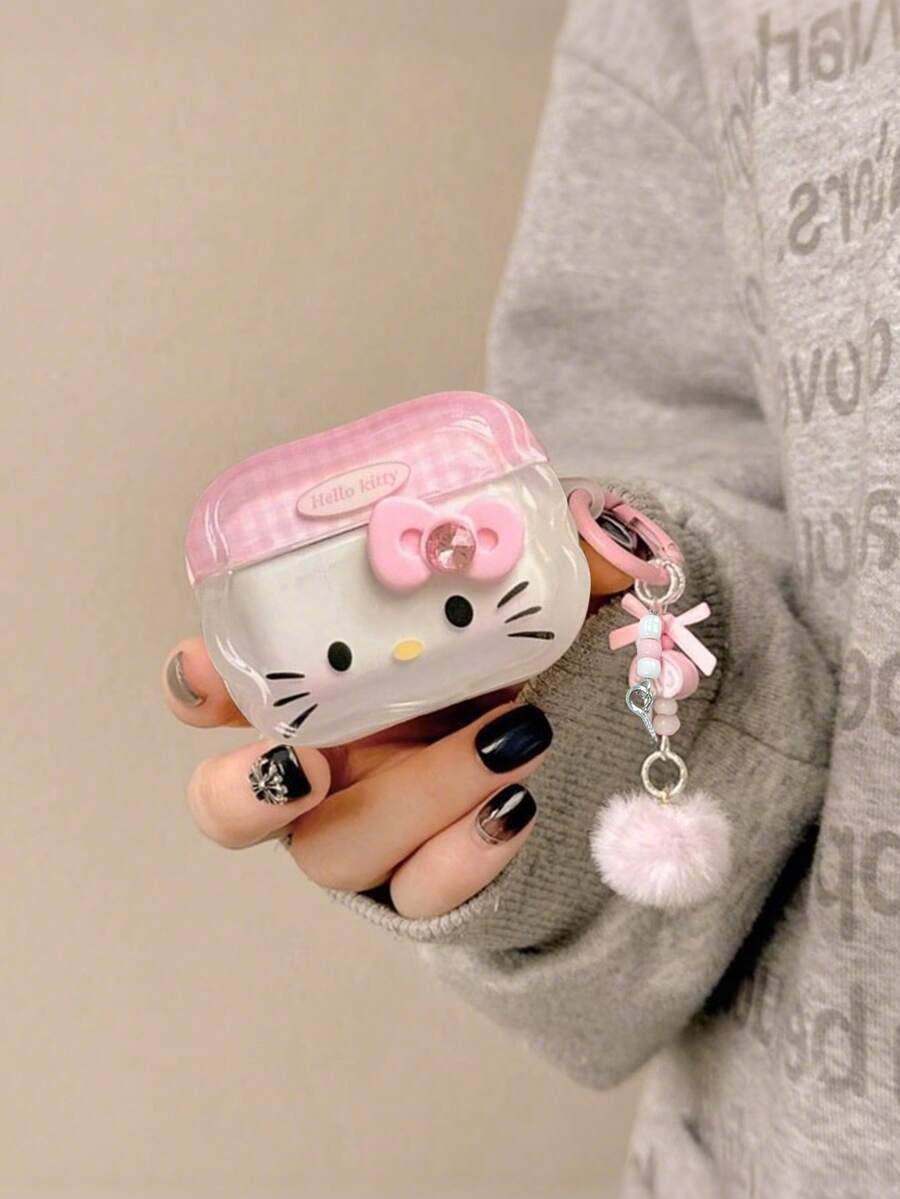 Sanrio Cute Shy Big Face Cartoon Cat Shaped Earphone Case, Compatible With Apple 1/2/3/4/Pro/Pro2(Nd)/Pro(3rd) - Pink - View 1