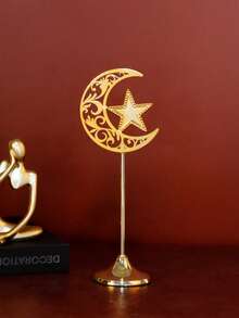 1pc/Set Metal Gold/Black Large Crescent Moon Candle Holder/Ramadan Lantern/Candle Holder/Windproof Glass Candle Holder - Multicolor - View 13