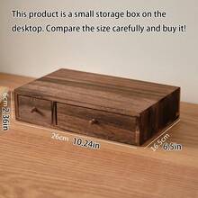 1pc Wooden Desktop Storage Box, Monitor Riser, Jewelry Organizer Box With Drawers, Office Supplies Organizer, Stackable Wooden Shelf - Brown - View 13