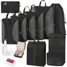Compression Packing Cubes 12 Set Suitcase Organizers Luggage Organizer Bags Extendable Packing Cubes For Travel Compression Travel Essentials Black - Black - View 1