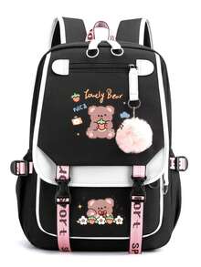 Multi Functional Lightweight Backpack, Fun Bear Design, Pink Plush Decoration, Simple, Fresh, Large Capacity Lightweight Spine Protection Backpack, Lightweight Travel Backpack, Suitable For Daily Commuting And Travel Use, Perfect Holiday Gift Choice - Multicolor - View 8