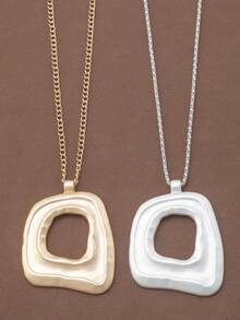 1pc Silver/Matte Gold Large Bohemian Style Open Pendant Chain Necklace - Multicolor - View 2