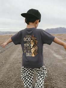 Young Boy Casual Graphic Print Crew Neck Short Sleeve T-Shirt, Summer Top - Dark Grey - View 5