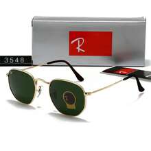 Ray₁Ban RB3548 HEXAGONAL FLAT LENSES Squaree-Round Shaped S Unglasses For Men & Women With Official Eyewear Kit Plain Geometric - 黑色 - 查看 1