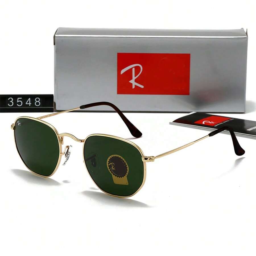 Ray₁Ban RB3548 HEXAGONAL FLAT LENSES Squaree-Round Shaped S Unglasses For Men & Women With Official Eyewear Kit Plain Geometric - 黑色 - 查看 1