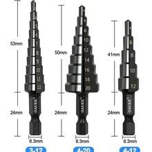 3Pcs HSS High Speed Steel Straight Groove Step Drill Bit Set, Hex Shank 3-12mm/4-12mm/4-20mm Cone Drill Bit, Nitride Coated High Hardness Metal Hole Cutter Drilling Tool, For Wood/Metal/Plastic/Sheet Metal/PVC/Insulation Board - Multicolor - View 8