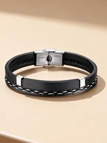 1 pulsera de cuero de poliuretano personalizada con grabado, estilo minimalista negro, regalo ideal para ella - novio, papá, familia, amigo, hijo, mamá - aniversario, cumpleaños, uso diario, boda, graduación, baile, fiesta, escuela, oficina, aula, maestro, universidad, compañero de trabajo, dormitorio, niño, adolescente, escuela secundaria, universidad - Multicolor - Ver 2