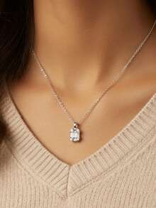 1件简约独特迷你吉他吊坠项链，925纯银，优雅女士饰品，派对/生日礼物，日常佩戴 - 方鑽幾何項鍊 - 查看 1