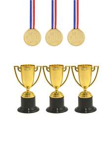 1/2/6/12pcs Mini Gold Plastic Trophy, Elegant Gold Plastic Trophy Set, Small Award Trophy With Black Base, Suitable For Competitions, Costume Parties And Celebrations - Gold - View 14