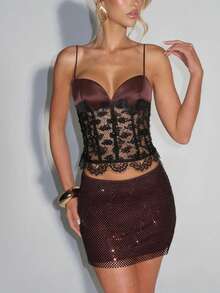 Women's Lace-Paneled Camisole Top - 黑色 - 查看 4