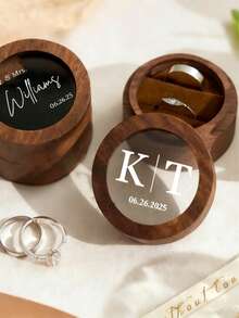 1pc Customized Wooden Ring Box, Valentine's Day/Boyfriend Proposal/Engagement Gift - Multicolor - View 8