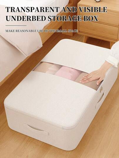 Zippered Underbed Storage Bag, Foldable Fabric Organizer Bag For Blankets, Pillows, Etc. Large Size Underbed Storage Container With Transparent Window, Suitable For Decorative Holiday Items, Room Decor, Home Decor, Bedroom Decor