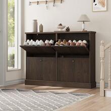 Space-Saving Shoe Cabinet Organizer With 4 Flip-Down Drawers & Adjustable Shelves, Narrow Freestanding Wooden Storage For Entryway Hallway - màu nâu - Xem 1