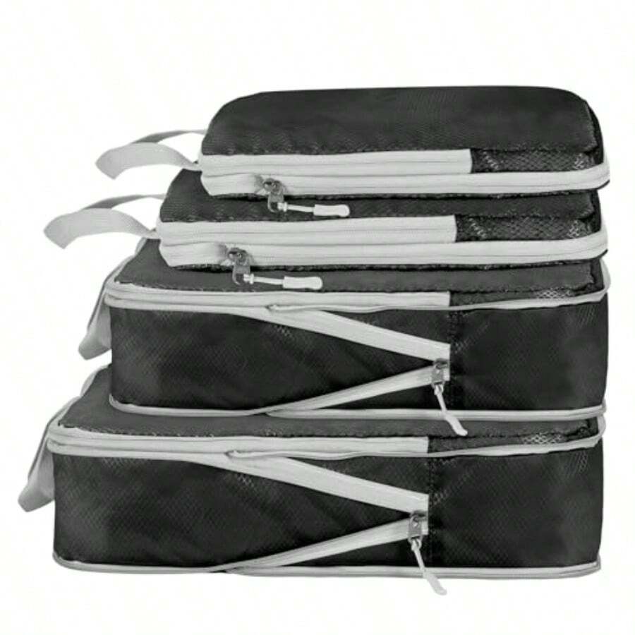 Compression Packing CubesTravel Storage Bag Travel Packing Essentials For Suitcase Organizer Bags Packing Organiser For Carry On Luggage Black Set Of 4 - Black - View 1