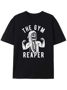 Camiseta de fitness Reaper para hombre. Divertida camiseta de entrenamiento de Halloween. Algodón, cómoda, informal, transpirable, cuello redondo. - Negro 17 - Ver 1