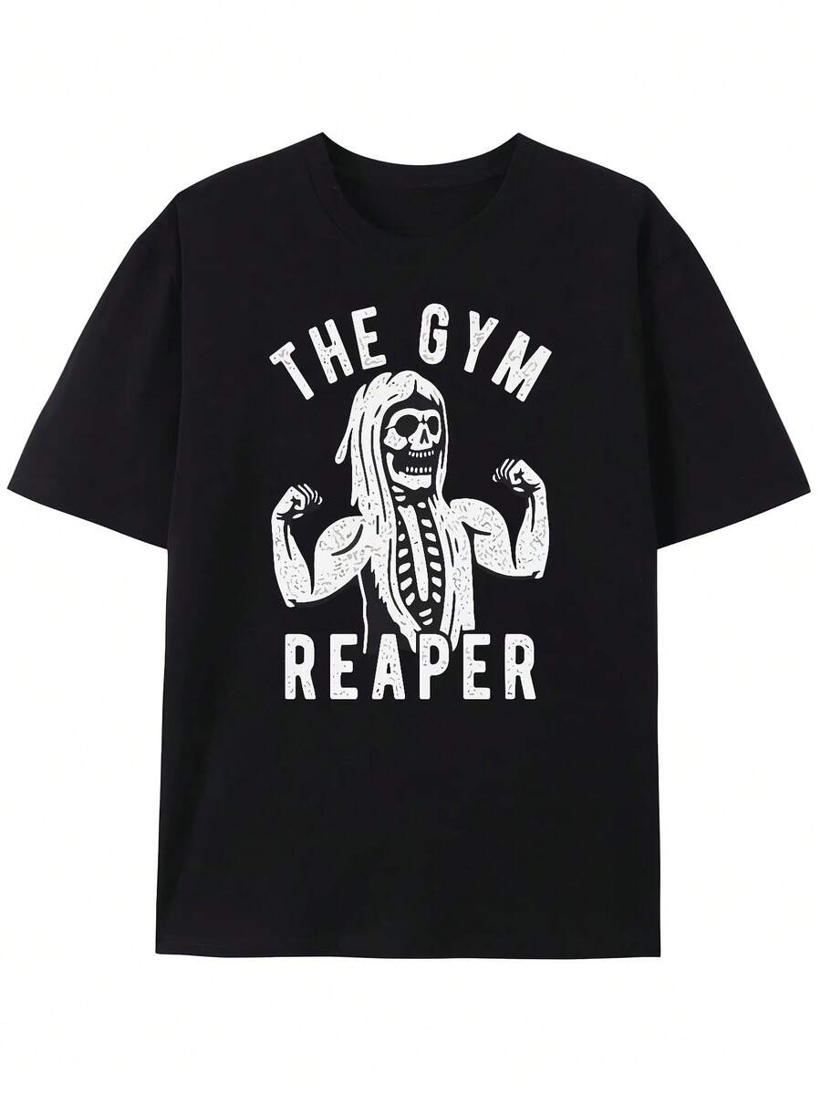 Camiseta de fitness Reaper para hombre. Divertida camiseta de entrenamiento de Halloween. Algodón, cómoda, informal, transpirable, cuello redondo. - Negro 17 - Ver 1