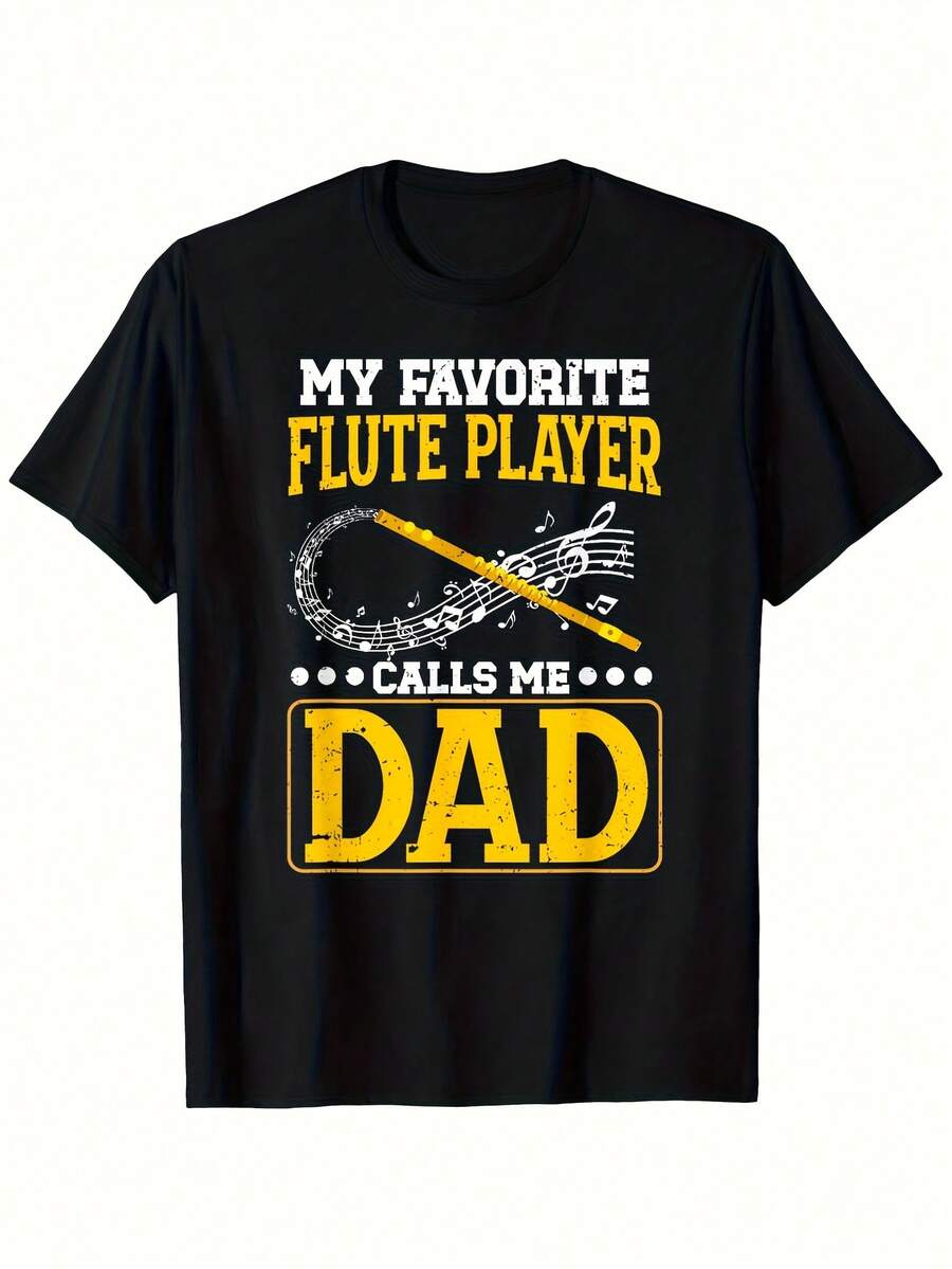 Camiseta para hombre con texto "Mi flautista favorito me llama papá". Camiseta con gráfico de flauta. Algodón de 180 g para padres de bandas y flautistas. Regalo de cumpleaños o concierto. Tallas S-XXXL. - Negro 32 - Ver 1