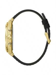 Guess Reloj de cuarzo de moda casual de negocios para hombres con tres esferas, función múltiple, esfera negra y dorada hueca, correa de silicona - GW0262G2 - Dorado - Ver 9