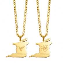 1Piece Trinidad And Tobago Map Hummingbird Hibiscus Flower Pendant Necklaces For Men Woman Girls Jewelry - Yellow Gold - View 4