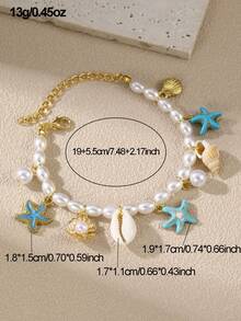 1pc Fashion Starfish, Shell, Strawberry Flower, Bow, Heart Multi-Element Pendant Handmade Bracelet, Women Daily & Holiday Accessory - Multicolor - View 6