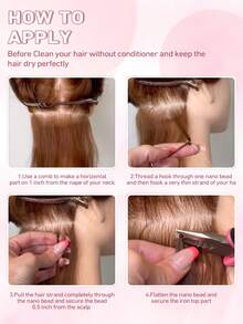 12-22英寸 30-50克 纳米环接发，纳米珠真人发发髻，直发，适合日常、婚礼和派对场合 - 彩色 - 查看 8