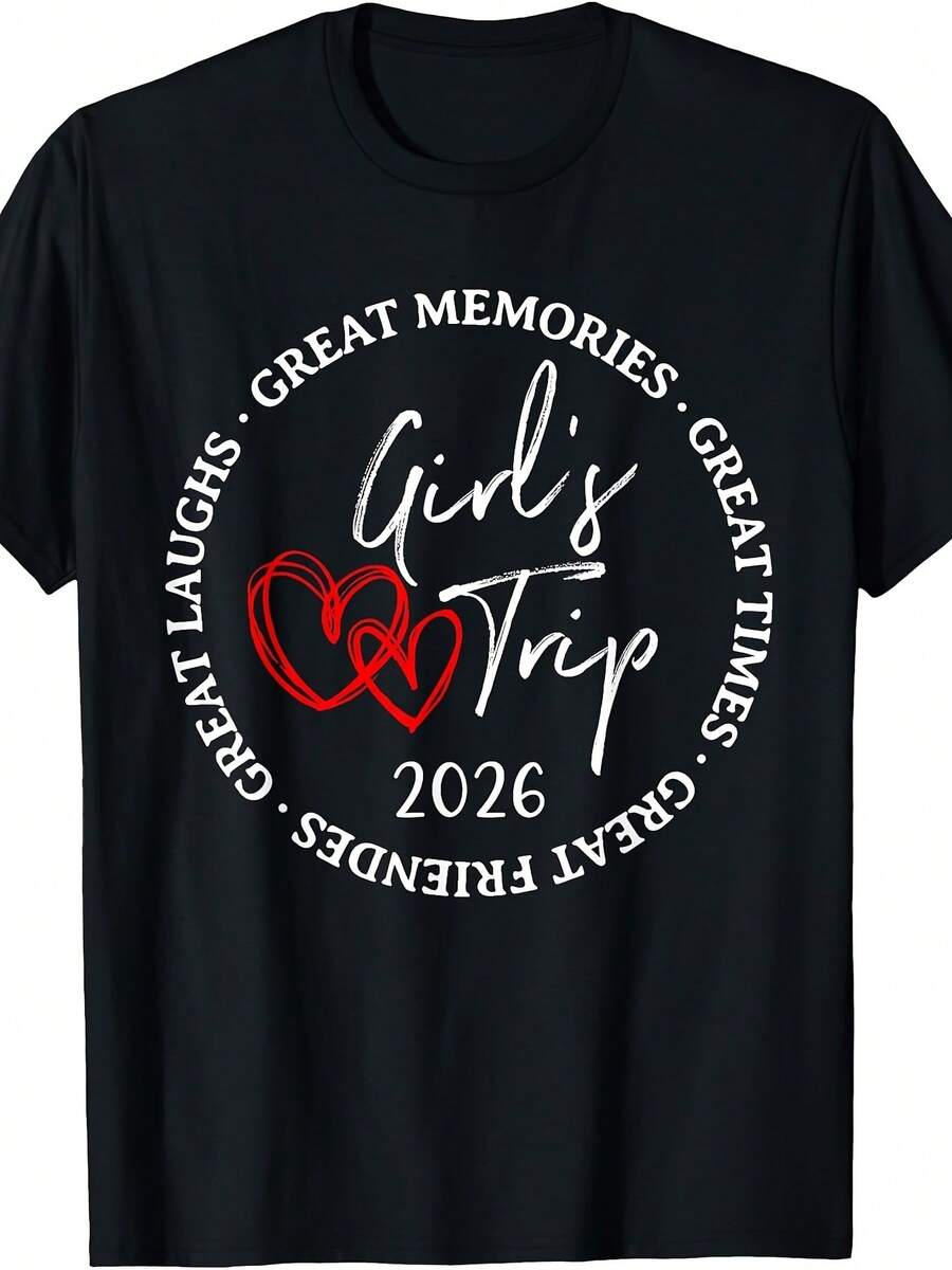 Girls Trip 2026 Womens Weekend Vacation Matching Group T-Shirt Same Style For Men And Women 2025 Summer Short-Sleeved Printed T-Shirt Pure 220G - màu đen - Xem 1