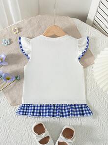 Blusa sin mangas casual para niñas con diseño de lazo, unicolor, adecuada para salidas de primavera/verano - Blanco - Ver 2