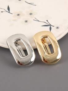 2个金属光滑波浪不对称简约心形几何发夹，极简主义装饰配饰，发卡 - 彩色 - 查看 14