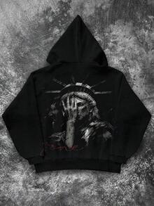 Men Graphic Long Sleeve Cotton Pullover Hoodies, Y2K Streetwear, Grunge Goth Jesus Style, Halloween And Christmas Gift For Couples,Y2Y-W-Maija - 黑色 - 查看 1