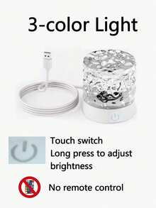 1pc 3-Color Wave Crystal Light Projector Night Light, Suitable For Home Decor. Adopt Touch Control, Can Create Beautiful Home Atmosphere, Also A Great Holiday Gift - Circular Water Ripples - View 8