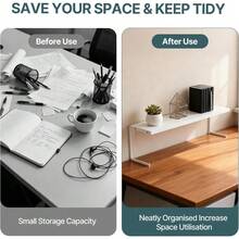 Adjustable Metal Desk Organizer Carbon Steel Office Shelf, Narrow Ultra-Thin Multi-Layered Tabletop Rack - White - View 5