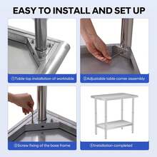 Mesa de acero inoxidable de 91 x 61 cm para preparación y trabajo, mesa comercial de metal con estante inferior ajustable, mesa de trabajo resistente, isla de acero inoxidable para cocina, restaurante, hogar, hotel y exterior. - Plateado - Ver 5