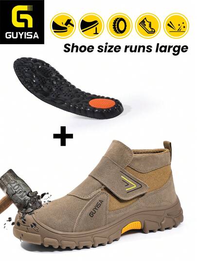 GUYISA 1双石墨烯减震除臭鞋垫，安全鞋具备防压、防刺穿、耐磨、阻燃、隔热功能，适用于焊接工人，欧盟标准钢头，柔软橡胶鞋底，略重但性能极佳！（鞋码为中国尺码，请注意国际换算！如果鞋码偏大，请选择小一码）