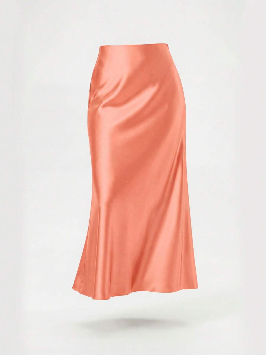 Women's Fashion All-Season Satin Elastic Waist Maxi Skirt Spring