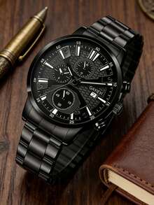 3-Piece Business Men's Watch Set, Including 1 Classic Round Black Dial Watch, Paired With Fashionable Black Wallet And Elegant Metal Alloy Keychain Gift Box. A Popular And Practical Business Commuter Gift For Men - Black - View 7