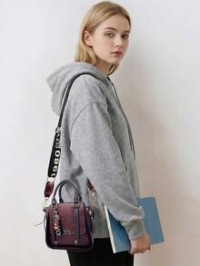 Women's Flap Design Shoulder Bag With Removeable Strap Fashionable Tote Bag Vintage Handbag For Daily Use And Valentine's Gift - 紫色 - 查看 4