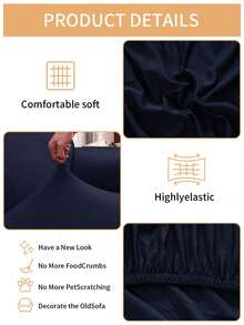 1pc Solid Color Sofa Cover, Elasticity Sofa Protector, Style Anti-Slip Design, Soft, Comfortable And Breathable, All Size, Suitable For All Seasons And Theme, Washable Sofa Cushion Cover - Màu xanh hải quân - Xem 3