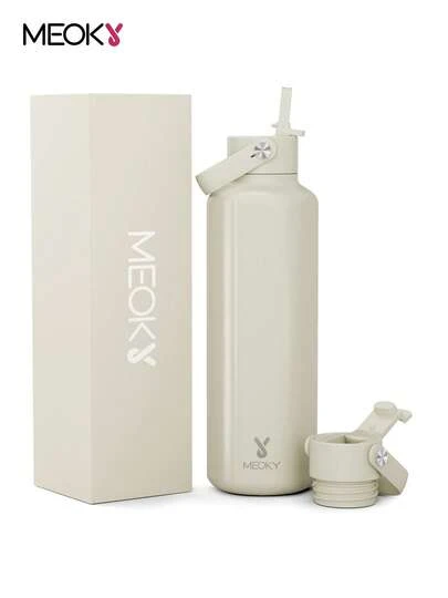 Meoky 24oz Insulated Tumbler with 2 Spout Lid and Straw, Insulated Cup, Keep Cold 24H, Leak-Proof, Insulated Coffee Mug Stainless Steel Travel Mug, Double Wall Stainless Steel Sports Water Bottle for Sports, Gym, Travel, and School