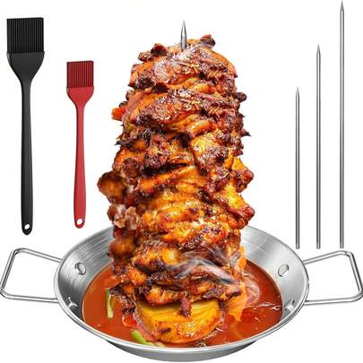BBQ Vertical Meat Skewer Kebab Plate,Stainless Steel Vertical Skewer Grill  For Brazilian Barbecue Grilling, Kebabs On Smoker,Oven