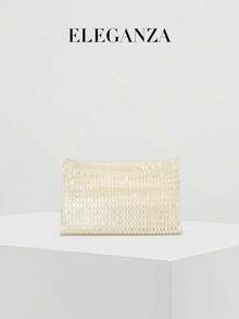 1个手工串珠方形翻盖单肩包，闪亮串珠腋下包，简约复古女士手提包，适合通勤、宴会、派对、日常、休闲、校园、旅行，可搭配连衣裙、衬衫、T恤、连帽衫、牛仔裤、西装、外套。 - 白色 - 查看 4