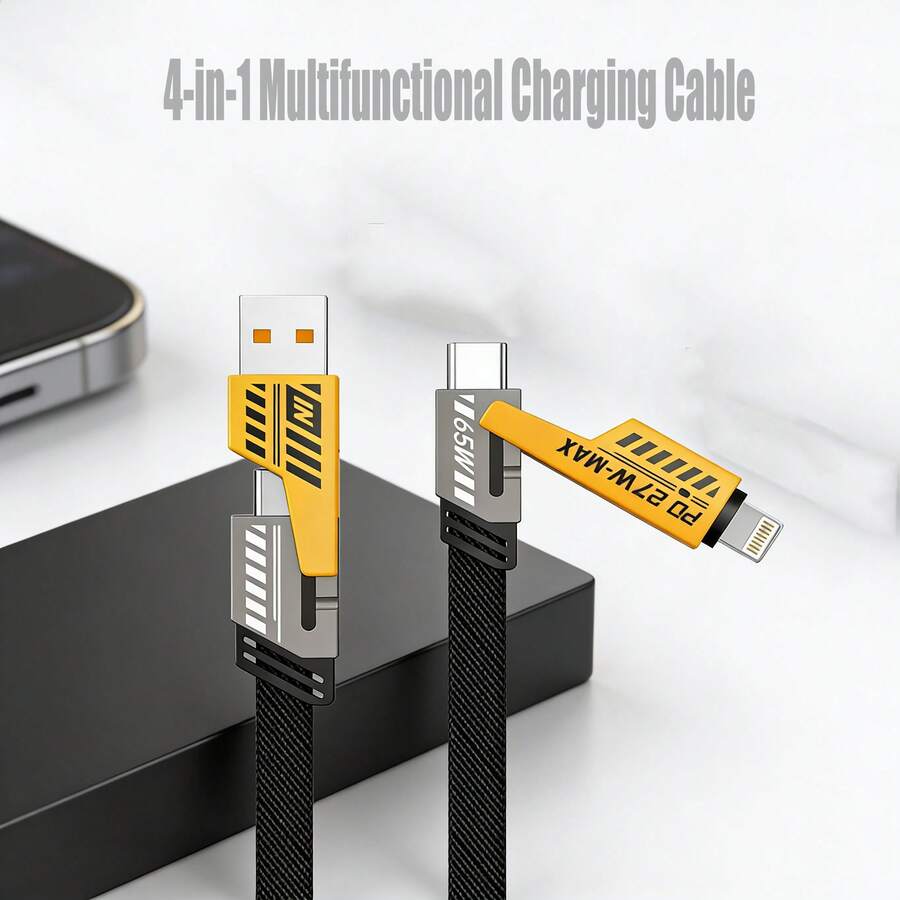 1条四合一USB数据线，多功能转换器快充适配器线，兼容 17/16/15/14/13/12/11/XS/XR/8/7/6、S25/S24 Ultra/S24/S23 Ultra/S23/S22/S21等机型 - 黑色 - 查看 1