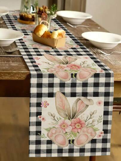 1 szt. bieżnik na stół z motywem zajączka wielkanocnego, bieżnik na stół z motywem jajka wielkanocnego, dekoracja do domu na Wielkanoc, 1 szt. bieżnik na stół, 4 szt. podkładek, 1 szt. poszewka na poduszkę, 3 dostępne produkty, dekoracja domu i na imprezę, nadaje się do dekoracji domu, kuchni i na imprezy wielkanocne