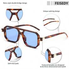 Vintage Square 70s Flat Aviator Fashion Glasses Women Men Classic Retro Stylish Frame Glasses ,Vacation Gift Party Driving Outfit Matching, Suitable For Various Face Shapes To Participate In Different Occasions.CK2622 - 017 豹紋鏡框 & 藍色鏡片 - 查看 7