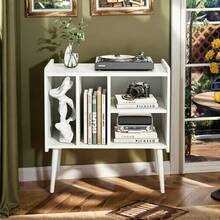 Soporte para Tocadiscos, Soporte para hasta 200 álbumes, gabinete de Vinilo clásico con estantes extraíbles, Mesa de Reproductor de Discos con Altura Ajustable para Sala de Estar, recámara - Blanco - Ver 6