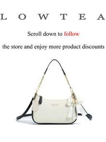 新款时尚百搭PU防水M字母图案单肩包，印花设计搭配金属链条装饰，法式长方形包，适合女性办公、购物、旅行（附赠吊坠） - 白色 - 查看 3