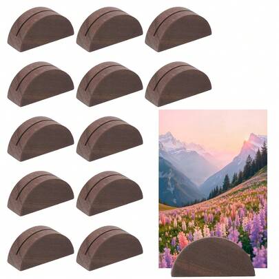 12pcs/5pcs Elegant Semi-Circle Wooden Card Holder - Classic Style, Frameless Design, Suitable For Birthday Parties And Restaurant Decor, Great For Displaying Photos And Cards, Party Decor | Exquisite Card Holder | Wooden Structure