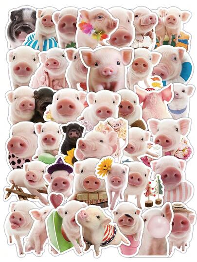 50pcs Pink Pig Stickers, Cute Pig Sticker Decals, Suitable For Decorating Diaries, IPads, Computers, Gift For Animal Lovers