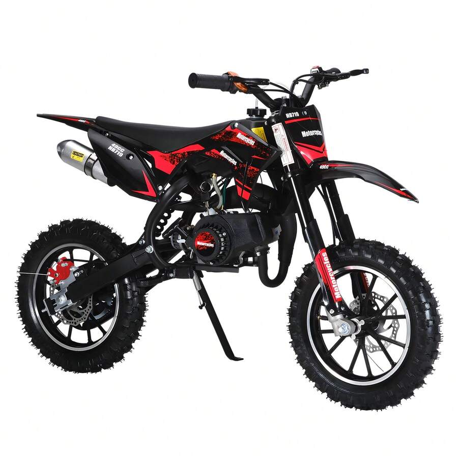 Mini Dirt Bike, 49CC 2-Stroke Gas Powered Motorcycle With Off-Rode Tire, Front Rear Disc Brakes, Shock Absorption Pocket Motorbike, Up To 25 Mph, Max Load 330 LBS - Red - View 1