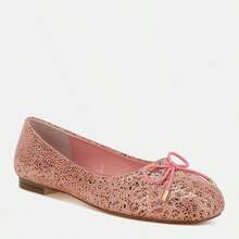 Apollon Bow Detail Foil Print Suede Ballerinas - Pink - View 2