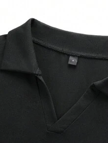 GRDR Men's Minimalist Airplane Collar Short Sleeve T-Shirt, Casual Commuter Style - Black - View 3